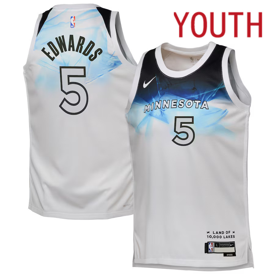 Youth Minnesota Timberwolves 5 Anthony Edwards Nike White City Edition 2024-25 Swingman Player NBA Jersey